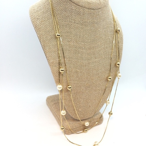 3/$30 VINTAGE 80S MULTI STRAND PEARL GOLD TONE BALL CHAIN NECKLACE LAYERED - Picture 11 of 13